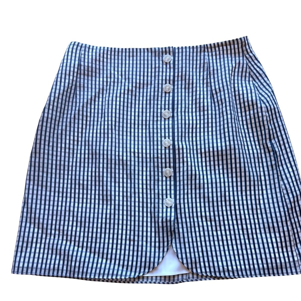 Gianni Bini Women Gingham Button Front Mini Skirt 12 Blue White‎ Cottagecore